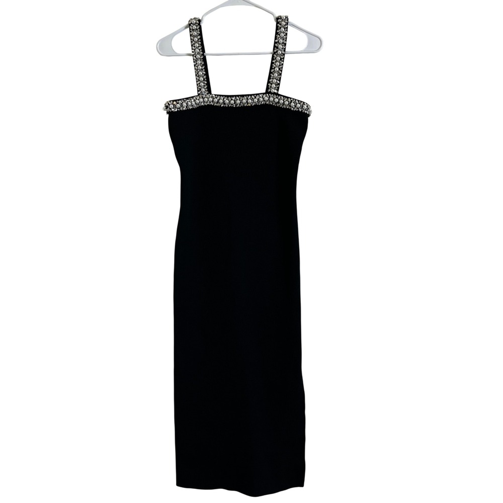 New‎ Camila Coelho Black Ribbed Pearl Crystal Embellished Midi Dress size Medium